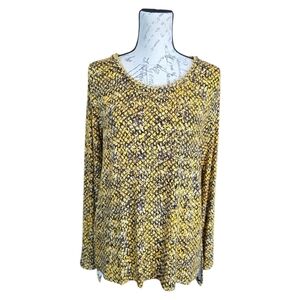 Michael Kors Black Yellow Long Sleeve Pullover Blouse L